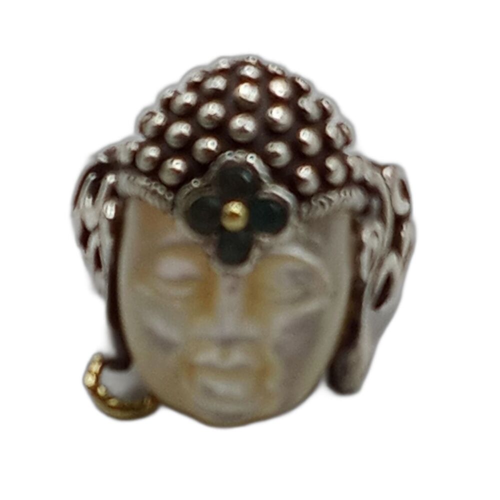 Barbara Bixby 925 Sterling 18K Gold MOP Topaz Buddha Ring Size 6 Signed